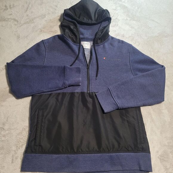 Champion Other - Champion Hoodie Mens Large Blue Black 1/2 Zip Fleece Pullover Pockets Athletic